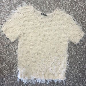 Zara Tulle Cream Scrunched Top